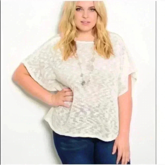 Tops - NEW PLUS Beige/ Ivory top with lace sleeves